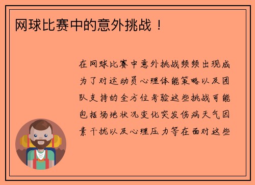 网球比赛中的意外挑战 !